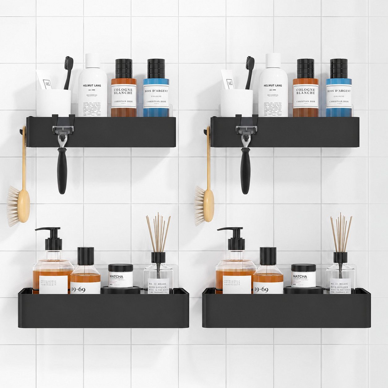 BlingBin Duschablage Ohne Bohren, 2/4 Stück Rostfreie Badezimmer Regal Selbstklebend, 4er Set 4-tlg., Halterung Duschkorb, Shampoo Halter Bad für Küche/Badezimmer