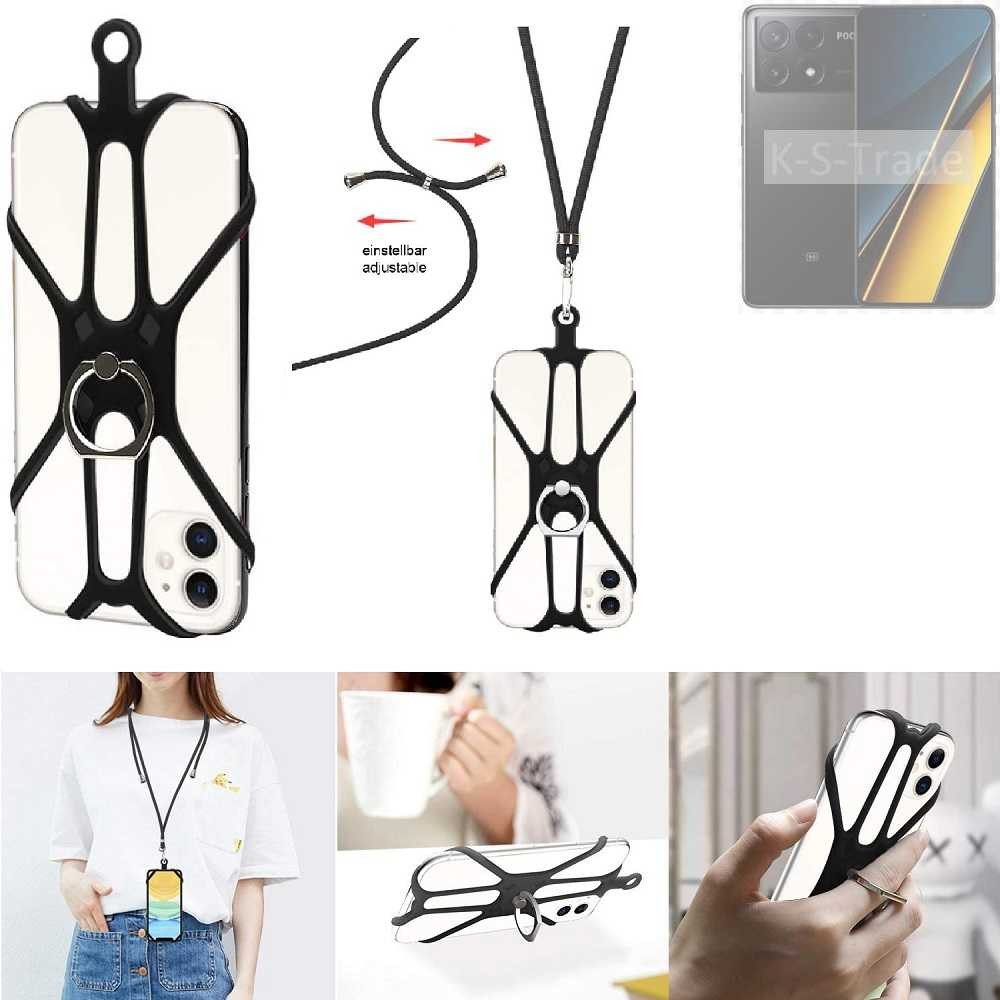 K-S-Trade Handyhülle für POCO X6 Pro 5g, 3in1 Handykette Handyband Handykordel Halsband Smartphone-Ring