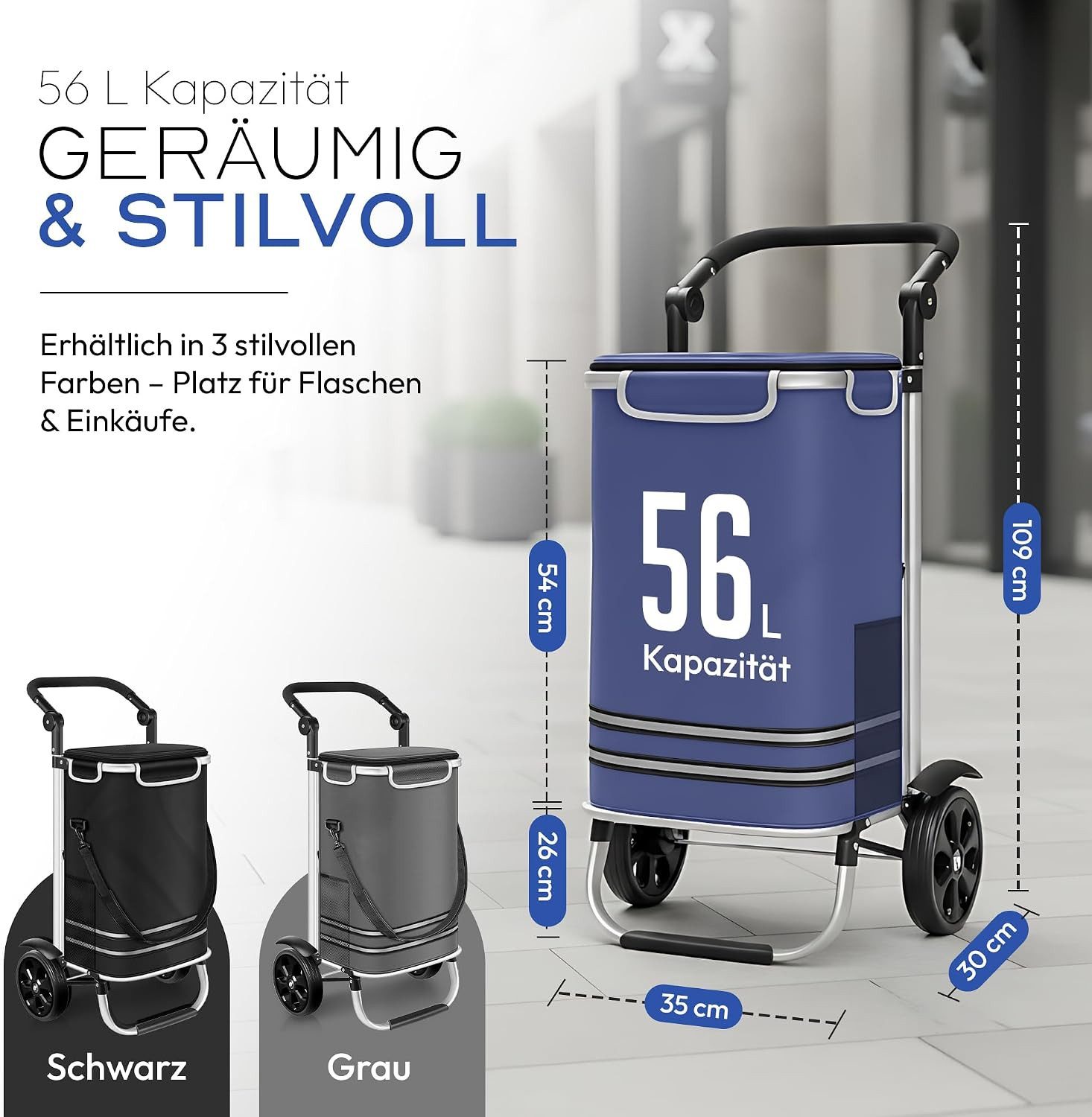 Dimono Einkaufstrolley Dimono 3-in-1 Einkaufstrolley mit Kühltasche – faltbar & praktisch, 56 l, Klappbarer Transportwagen