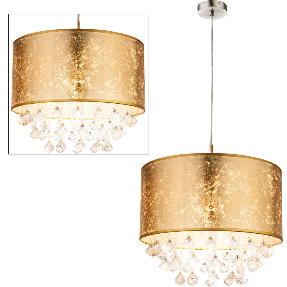 GLOBO LIGHTING LED Pendelleuchte, Leuchtmittel inklusive, Warmweiß, Hängelampe Esstischleuchte Pendellampe Textil gold Kristalle LED 140cm