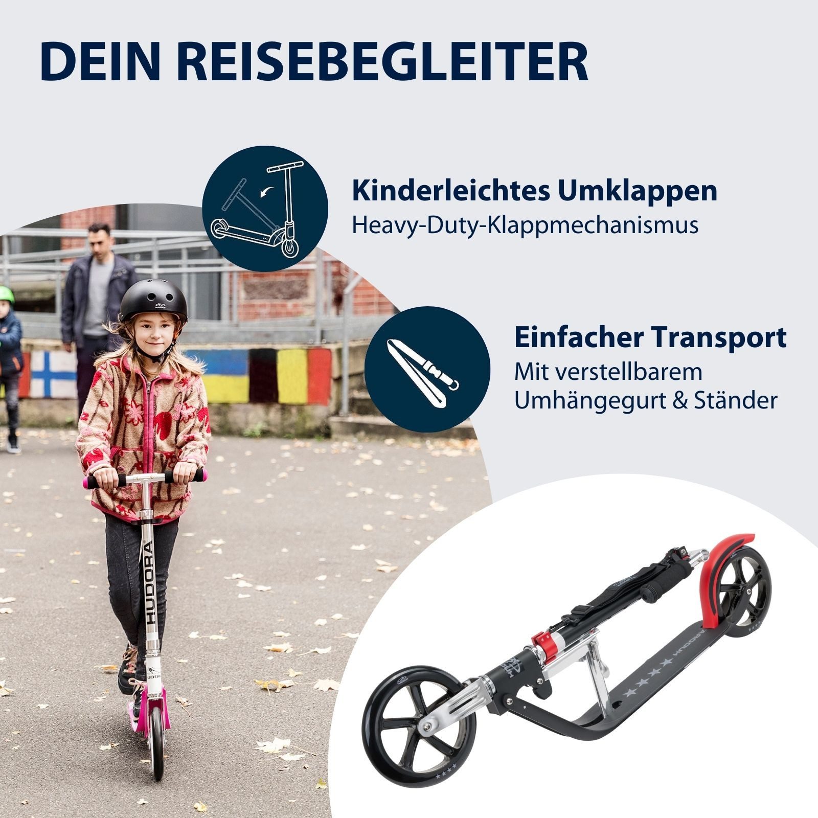 Hudora Cityroller BigWheel® 205 Tretroller - Höhenverstellbar & zusammenklappbar, (Kinder- & Erwachsenenroller für bis zu 100kg - Tretroller mit Ständer, Stabil – Bild 4 von 5