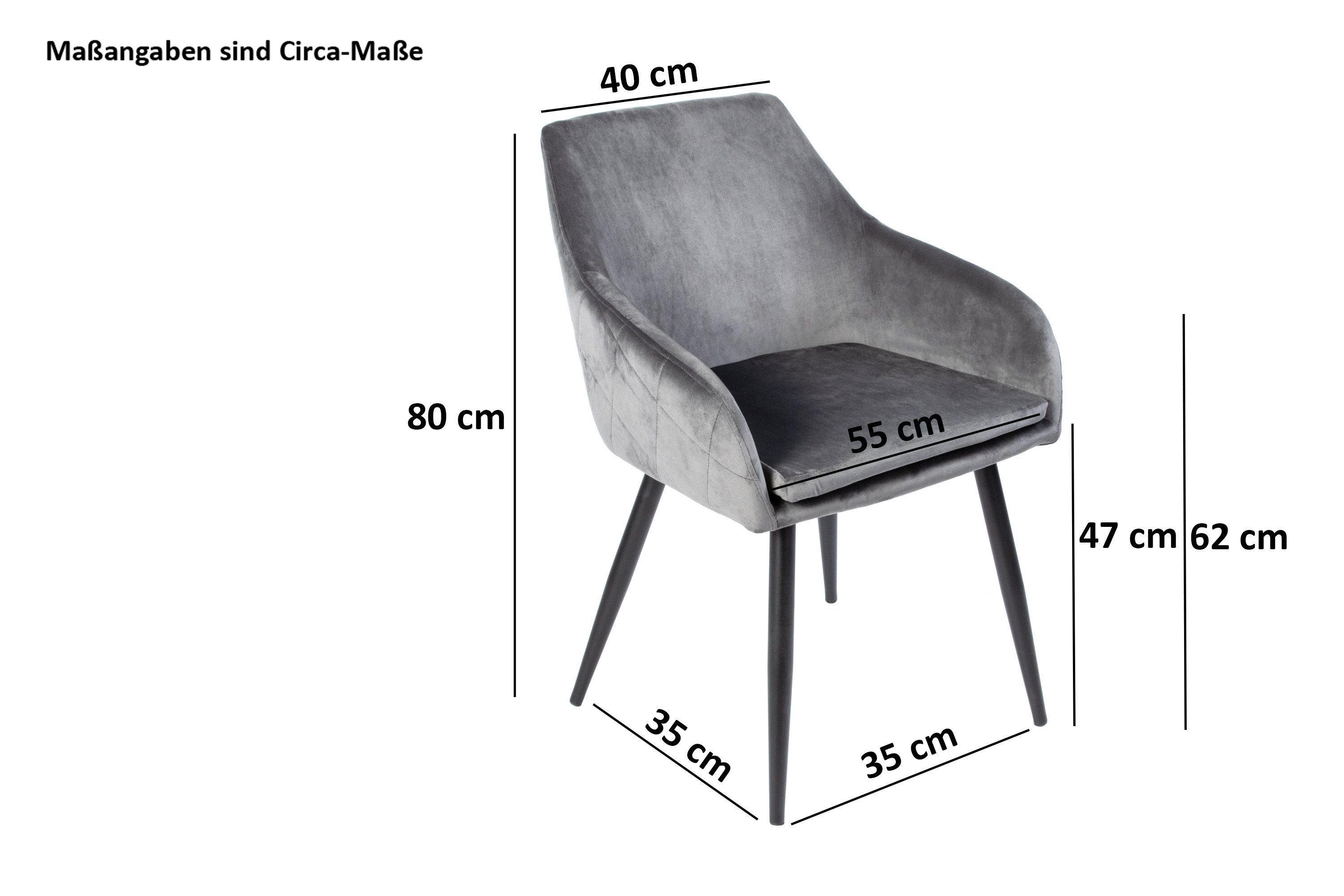 Junado® Armlehnstuhl Stuhl cm Trendiger Sitzhöhe 47 Anthrazit mit Samtbezug Levi, Absteppungen, und