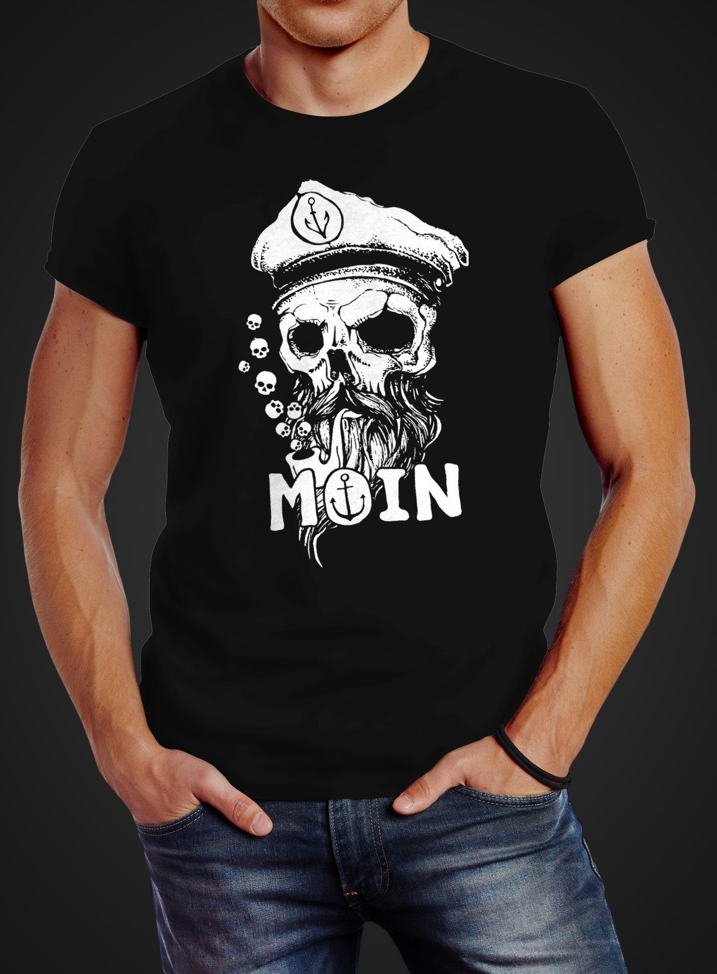 Print-Shirt Herren T-Shirt Moin Kapitän Totenkopf günstig online kaufen