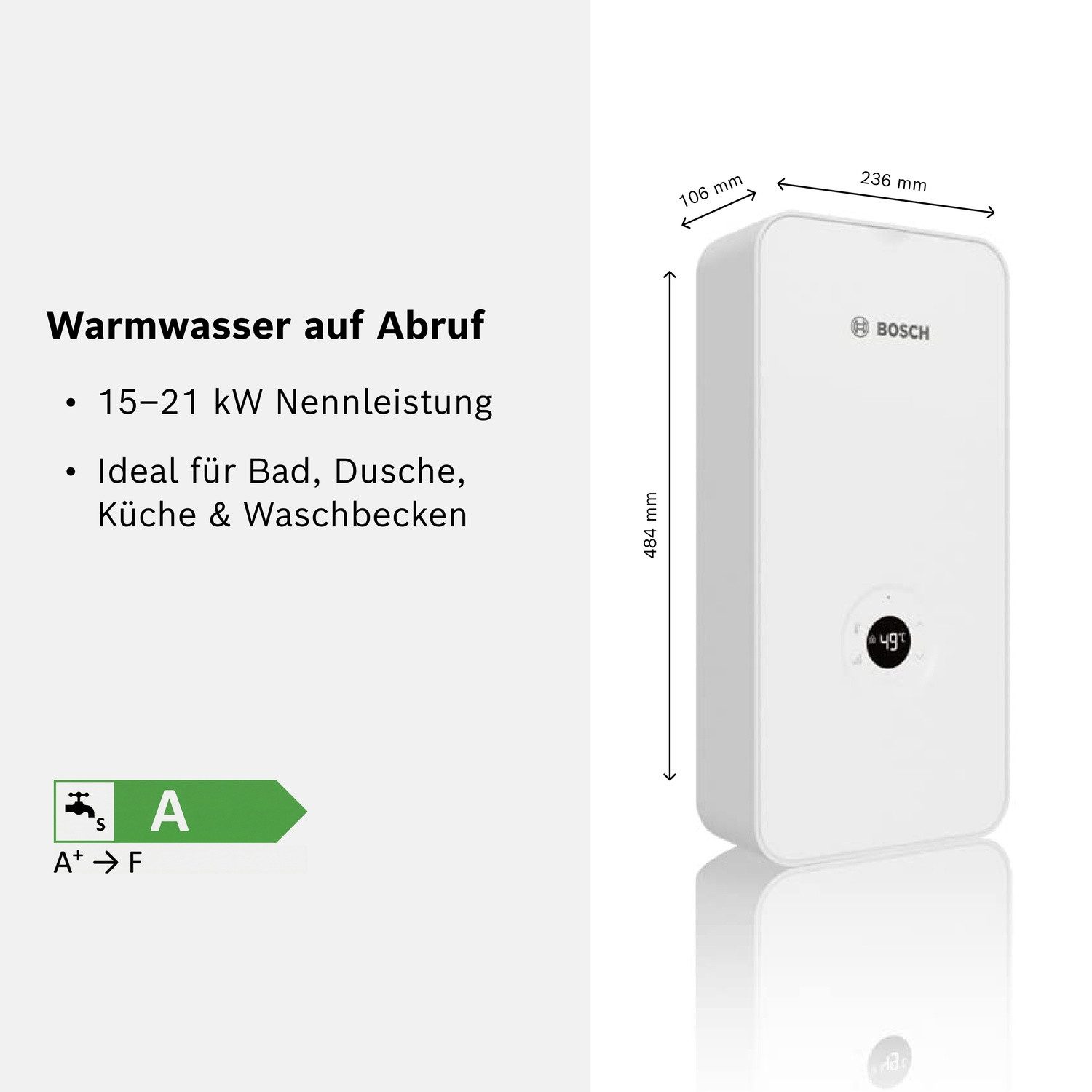 BOSCH Durchlauferhitzer Tronic Advanced, Plus, Solarfähig,Internetfähigkeit nachrüstbar,multifunktionales LED-Display