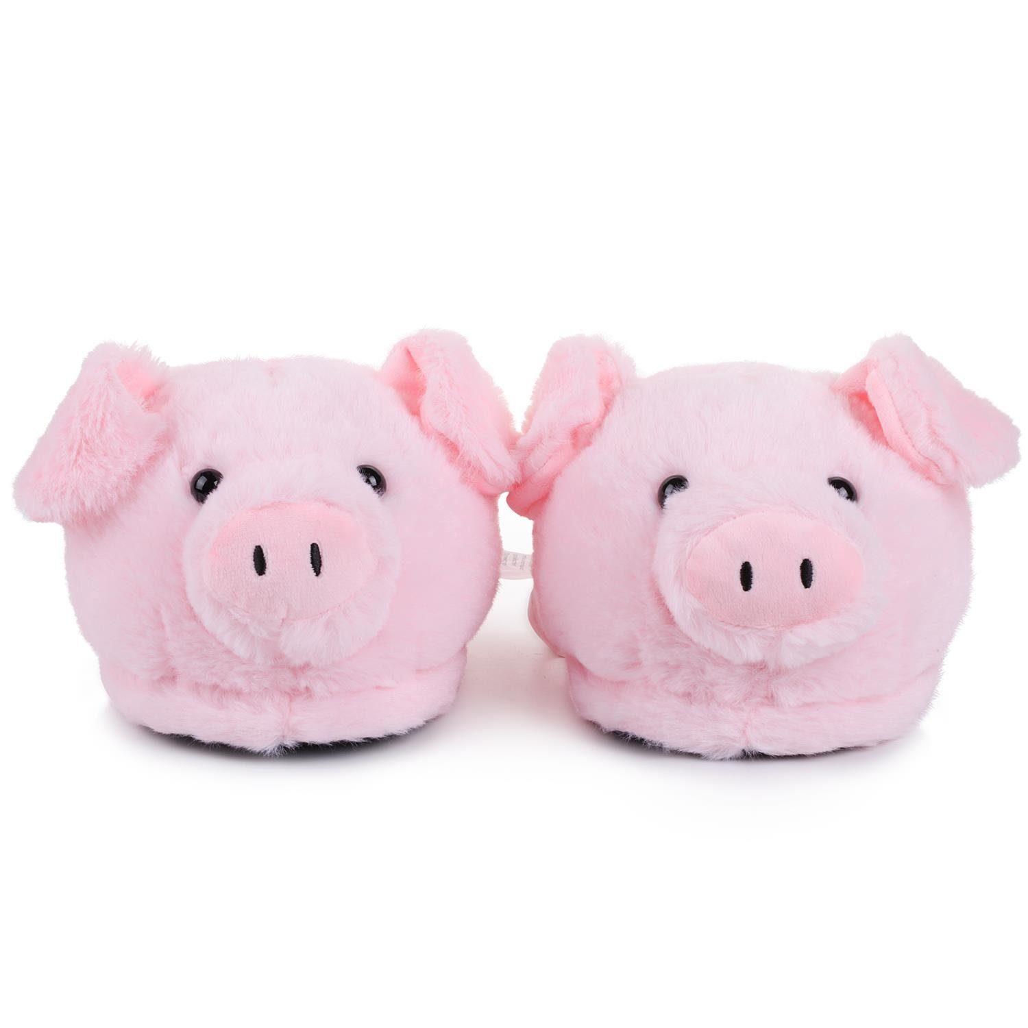 Katara Kuschelige Tier Pantoffeln (Schwein, offen) rosa Hausschuhe Plüsch (hinten Schweinchen Lama, Bär)