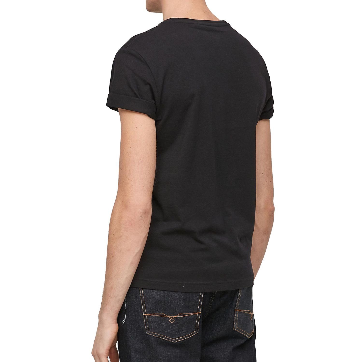 mit unifarben, Look 2er (2-tlg) Pack Schwarz moderner Basic, im Logo, s.Oliver T-Shirt schlicht,