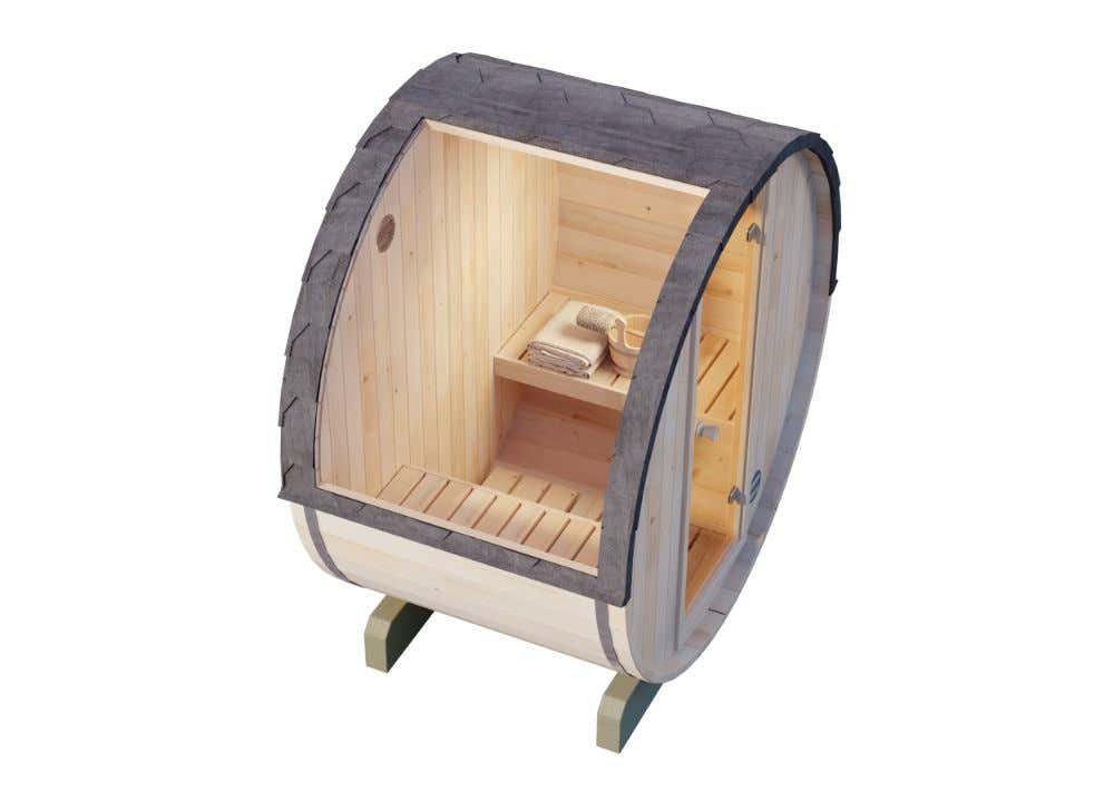 FinnTherm Fasssauna Mini XXS, BxTxH: 199 x 130 x 215 cm, 42 mm, in Naturbelassen Inkl. Fußboden