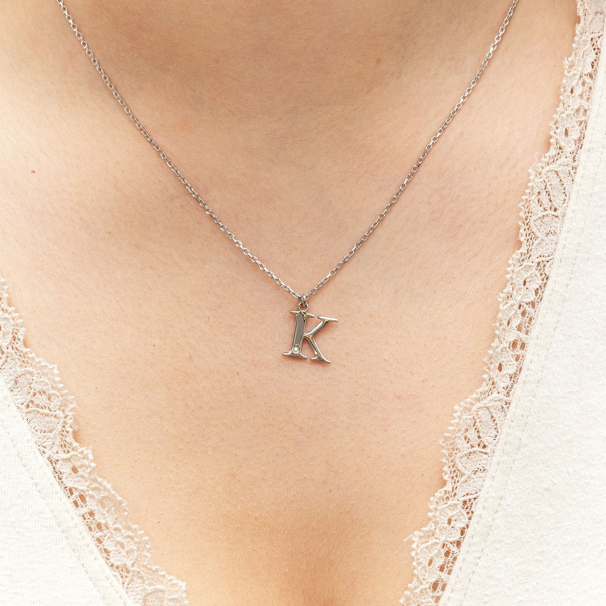 Diamonds by Ellen K. Kette mit Anhänger Silber 925 mit 1x Diamant 0,008ct. Buchstabe K