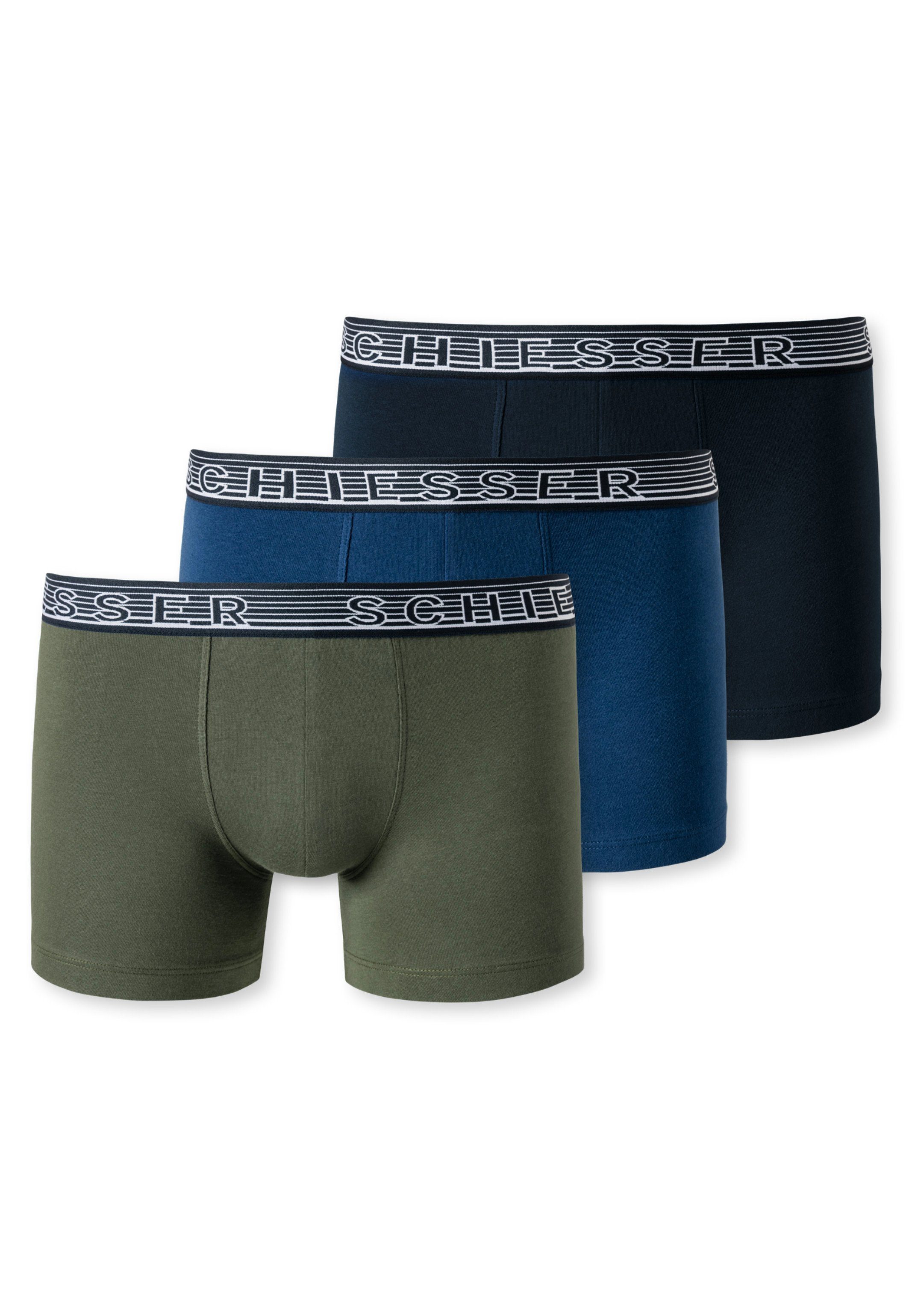 Pant Teens 95/5 Schiesser Boys Retro / Cotton (Spar-Set, Ohne 3er Pack - 3-St) Organic - Retro Dunkelgrün/Blau Baumwolle - Boxer Short Eingriff