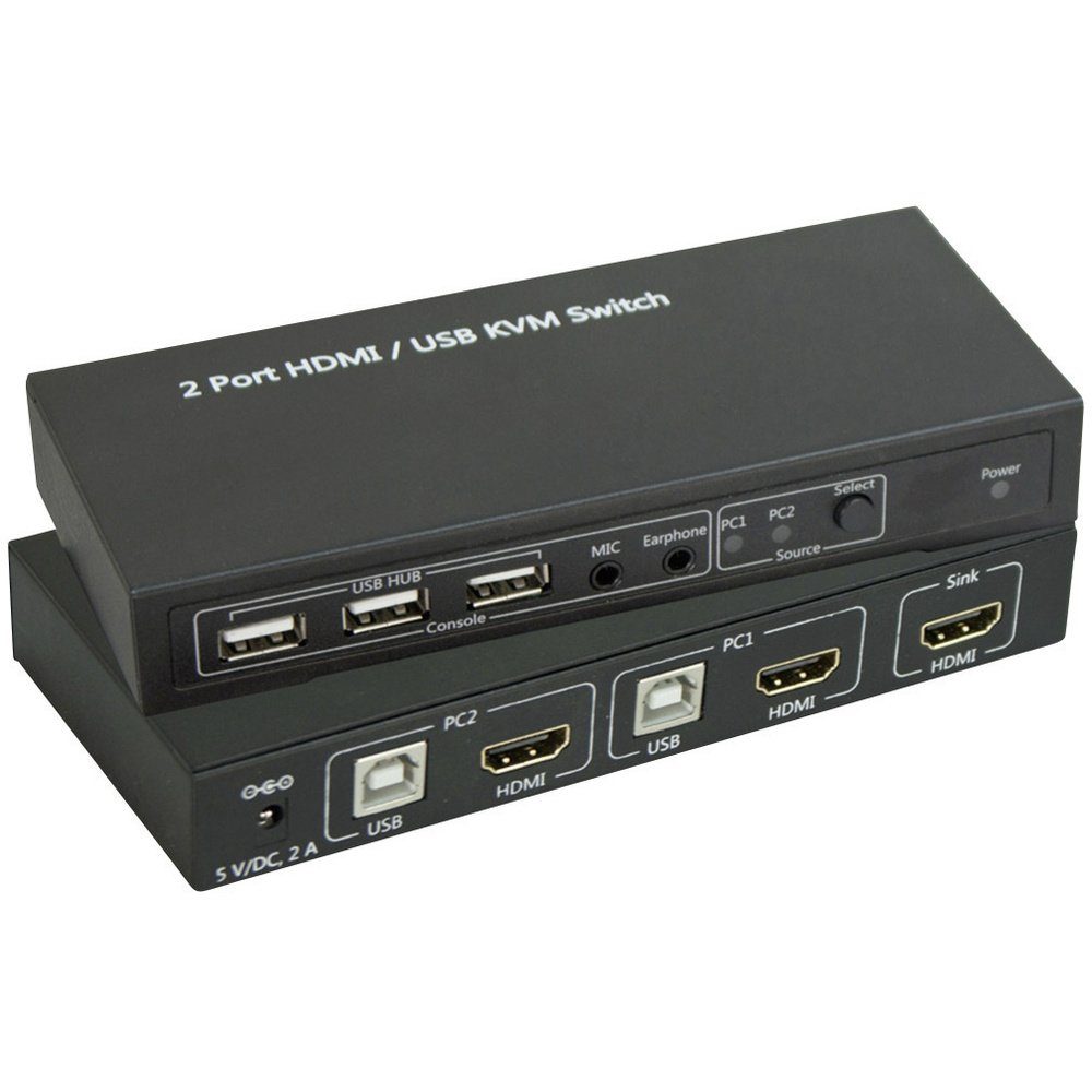 SpeaKa Professional 2 Port KVM-Umschalter HDMI USB 1920 x 1080 Pixel, Adapter