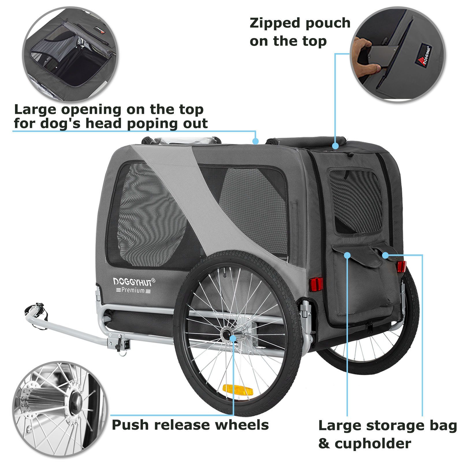 TIGGO Fahrradhundeanhänger DOGGYHUT® Hundefahrradanhänger Hundeanhänger Fahrradanhänger, Geeignet für große Hunde - Maximale Schulterhöhe des Hundes: 60 cm