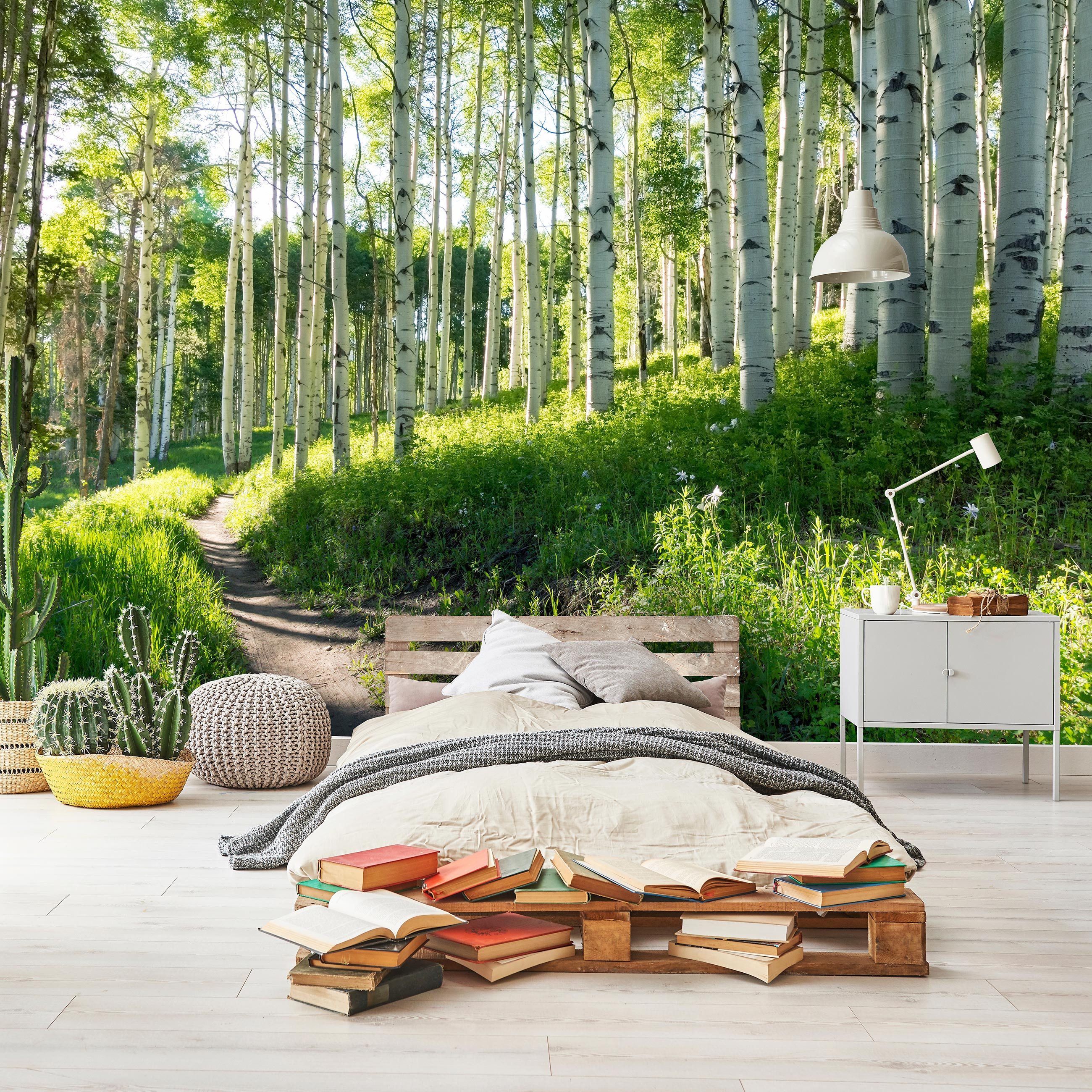 Wallarena Fototapete Wald Birkenwald Natur Wohnzimmer Schlafzimmer Vlies Ta günstig online kaufen