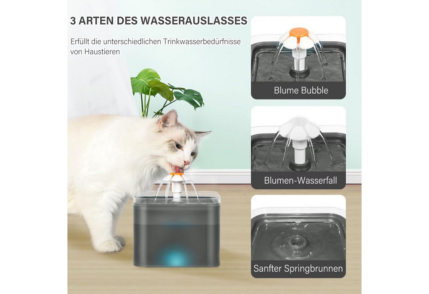 Thumbnail - ZEUOPQ Trinkbrunnen Katzenbrunnen Trinkbrunnen Für Katzen Hunde Wasserspender 2L, grau, mit Filtersatz, 3 Wasserflussdes...