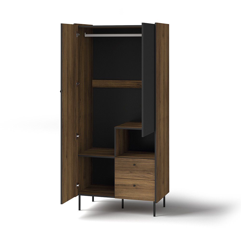 Compleo Kleiderschrank mit gerifflete Front Front COMO, Modern Schrank mit 2 Schubladen Modern Stil