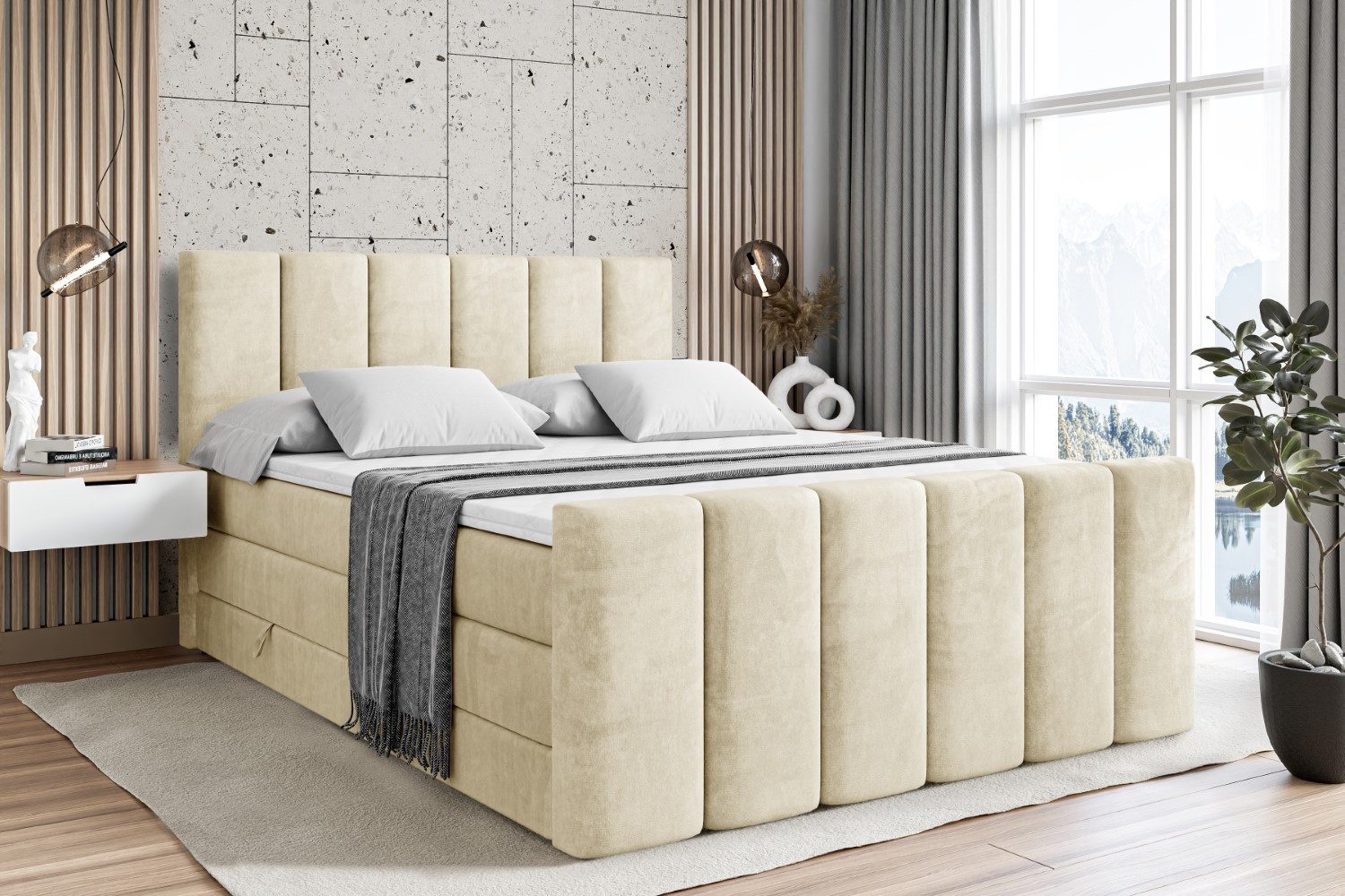 ALTDECOR Boxspringbett BOXI1-Z KING (Multipocket-Matratze H4 und H3 Matratze Bonellfederung Topper Kopfteil)