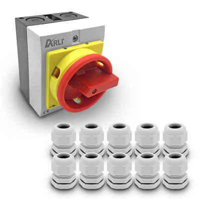 ARLI Schalter »ARLI Hauptschalter 16A 4-polig Drehschalter Schalter + 10x Kabelverschraubungen M20 11429«