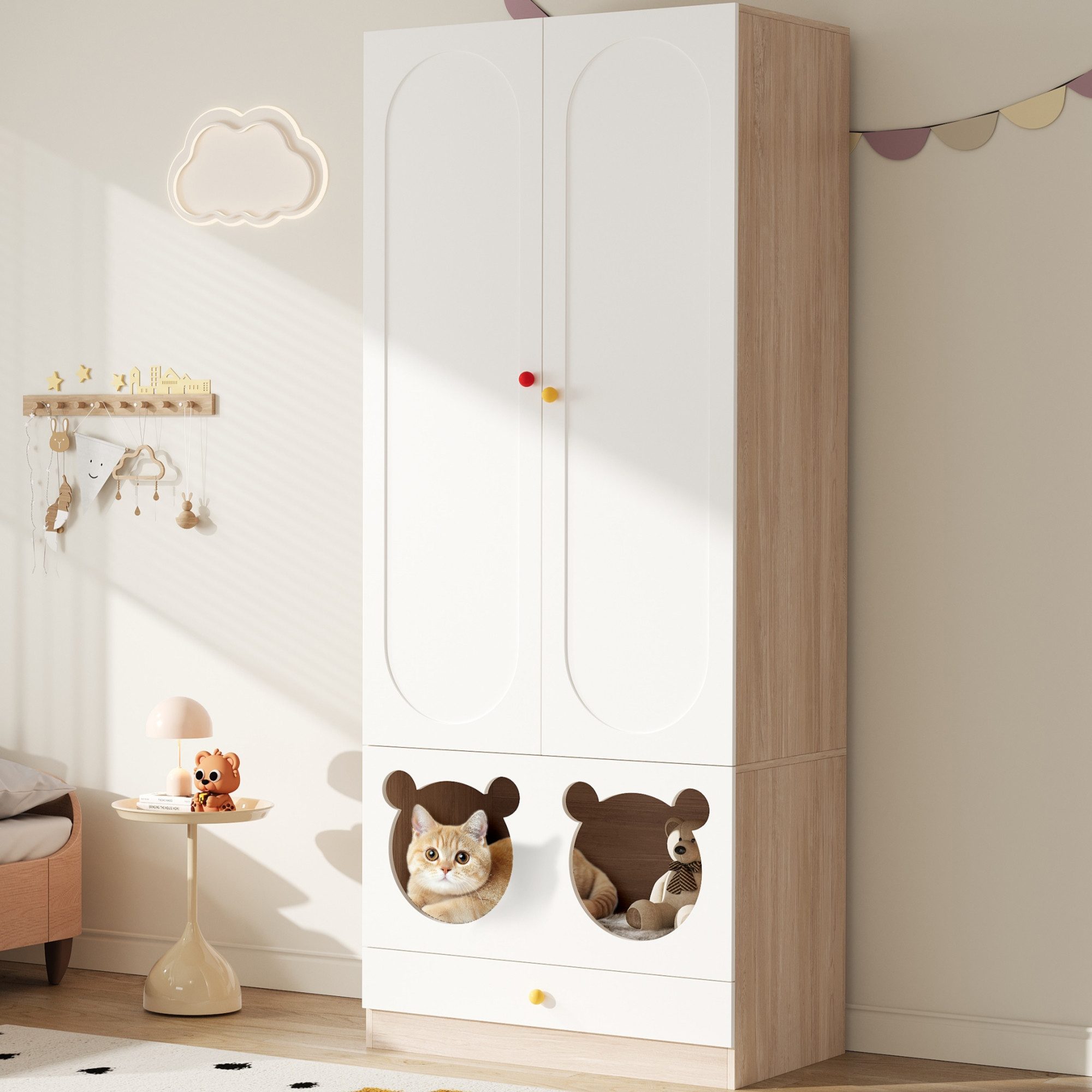 Flieks Kleiderschrank (2-St) Kleiderschrank*2 mit Kleiderstange und Haustierbett 80x50x200cm