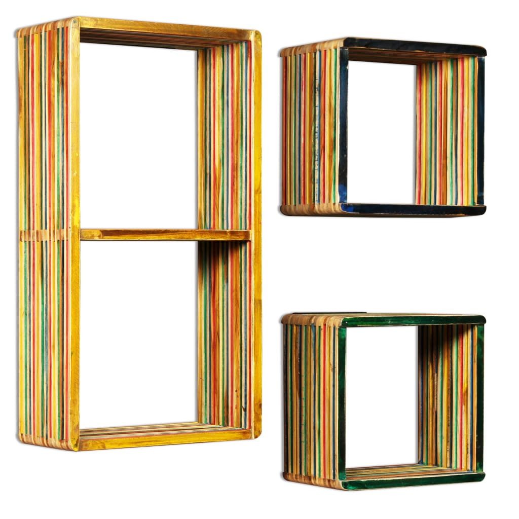 vidaXL Wandregal, Wandregal-Set 3-tlg. Recyceltes Teak Massiv Mehrfarbig
