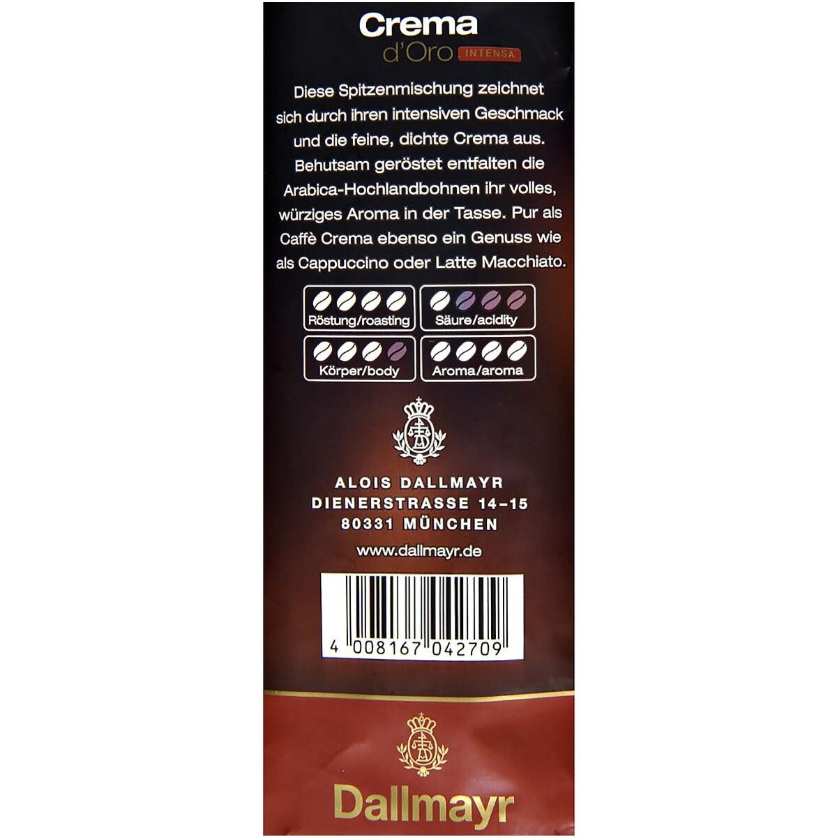 DALLMAYR Kaffee Crema d'Oro Intensa, 1000 g, ganze Bohnen
