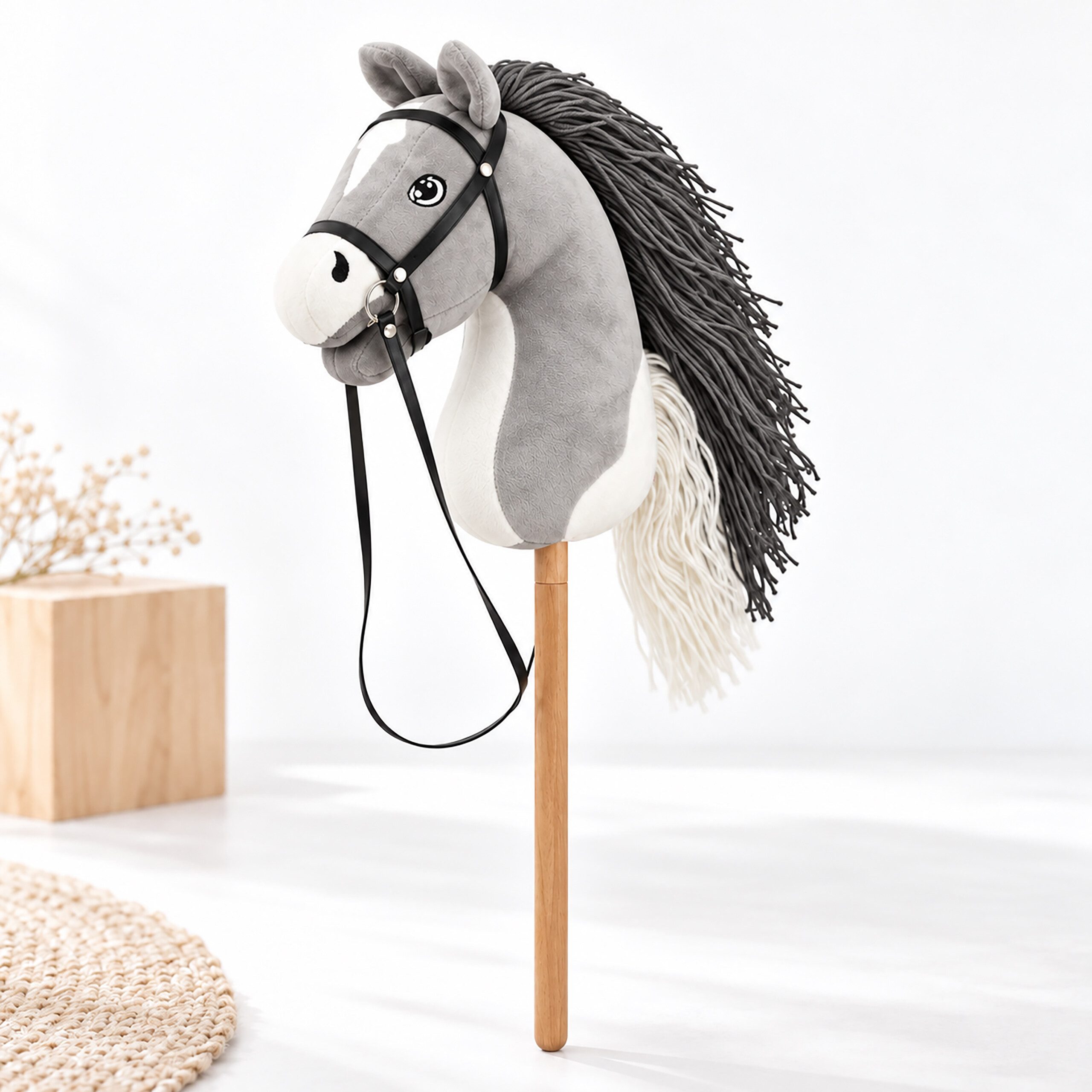 relaxdays Steckenpferd Hobby Horsing Plüsch, (1-tlg), grau