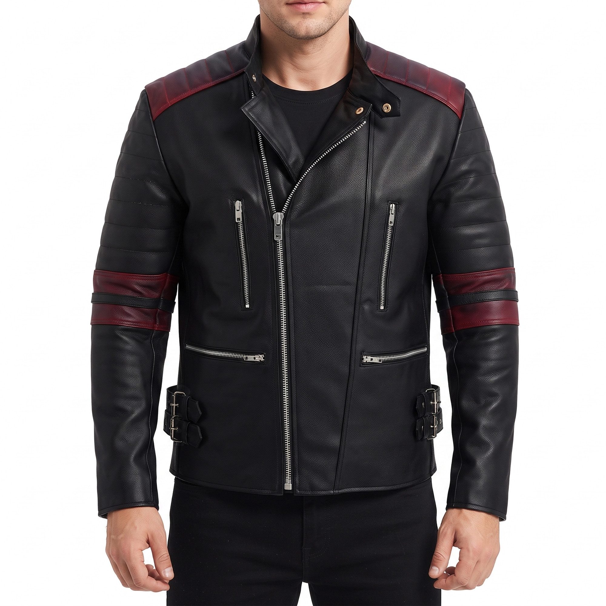 German Wear Lederjacke GW424J Biker Lederjacke Oldschool Vintag Retro Jacke mit Protektoren