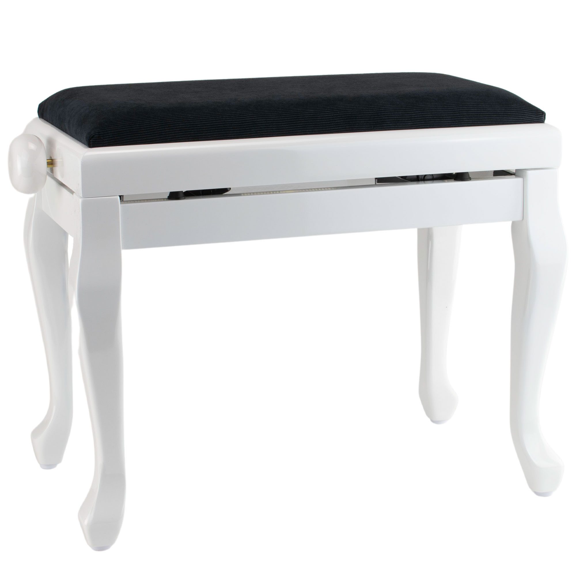 Steinbach Klavierbank Klavierbank in Weiß poliert mit Chippendale Beinen Schwarz Stoff