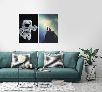 Sinus Art Leinwandbild 2 Bilder je 60x90cm Astronaut Sternenhimmel Sommernacht Kinder Fantasie Teleskop Zauberhaft