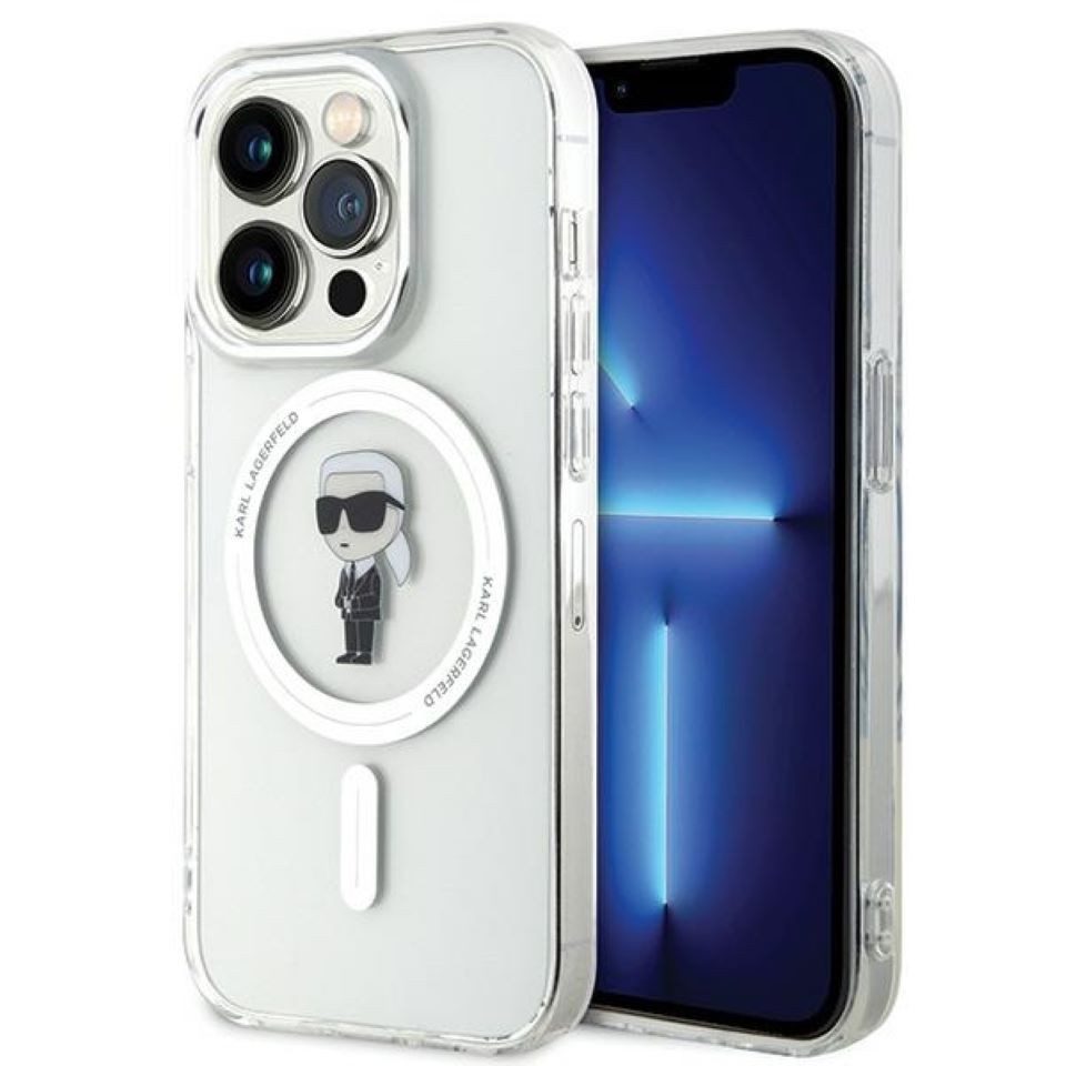 KARL LAGERFELD Handyhülle Case iPhone 15 Pro MagSafe kompatibel Figur transparent 6,1 Zoll, Kantenschutz