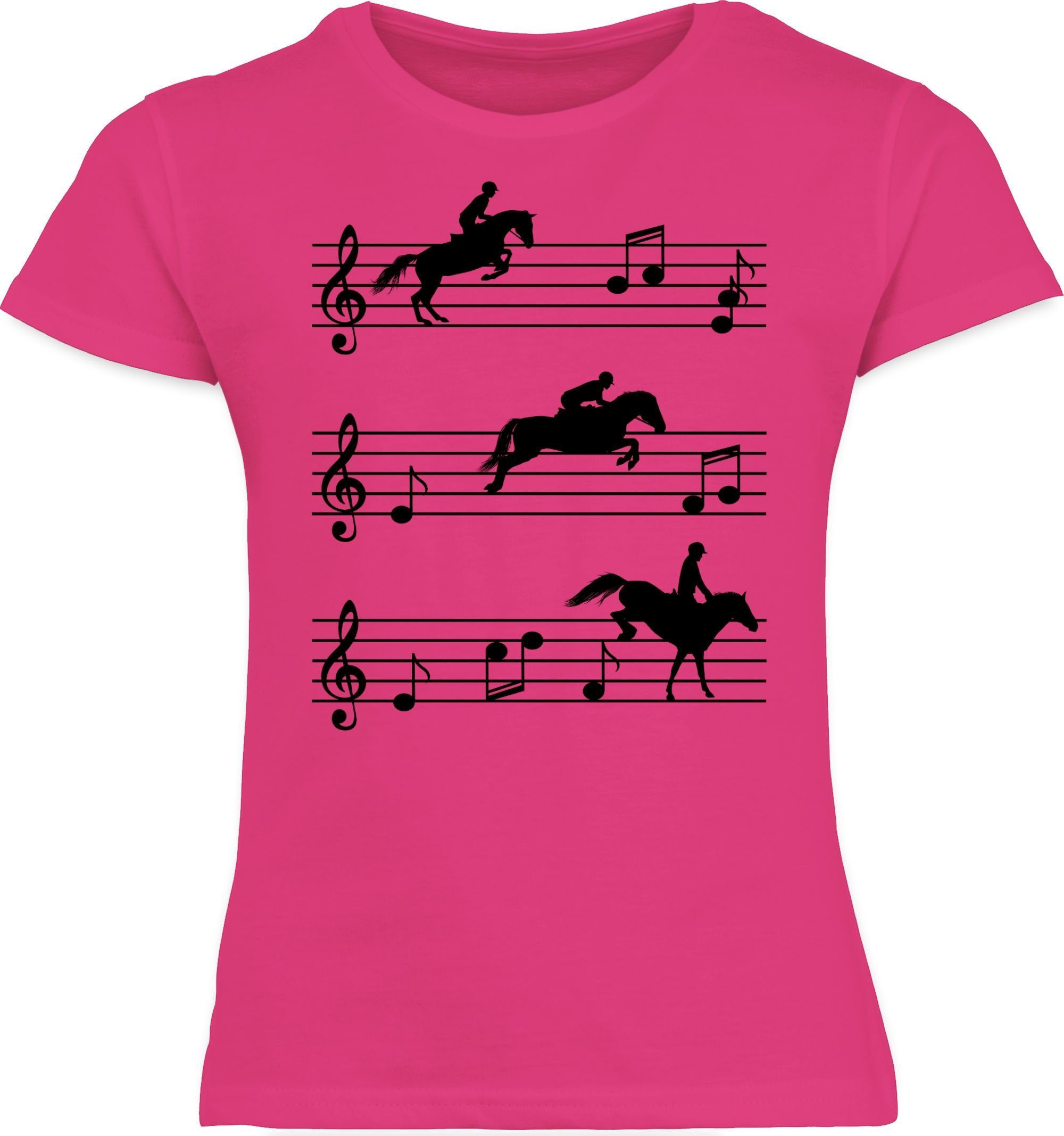 1 Musiknoten T-Shirt Pferd Pferde Fuchsia Shirtracer - auf schwarz