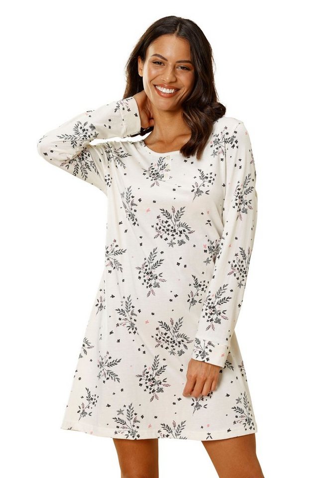 Vivance Dreams Nachthemd mit Hortensienmuster, Weiche Single  Jersey-Qualität aus Baumwolle