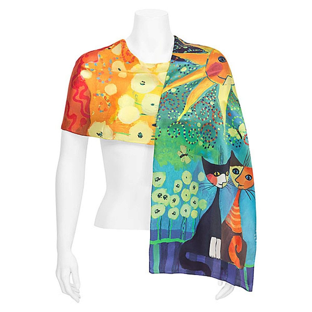 von Lilienfeld Seidenschal Schal 100% Seide Rosina Wachtmeister Dolce Vita Katzen 172 x 42 cm, Katzenmotiv