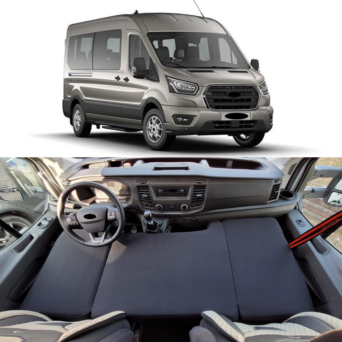 Klappmatratze für Ford Transit 7 Bj ab 2014 (T56), BREMER SITZBEZÜGE, (Set, 3-teilige klappbare Schlafauflage), in Schwarz