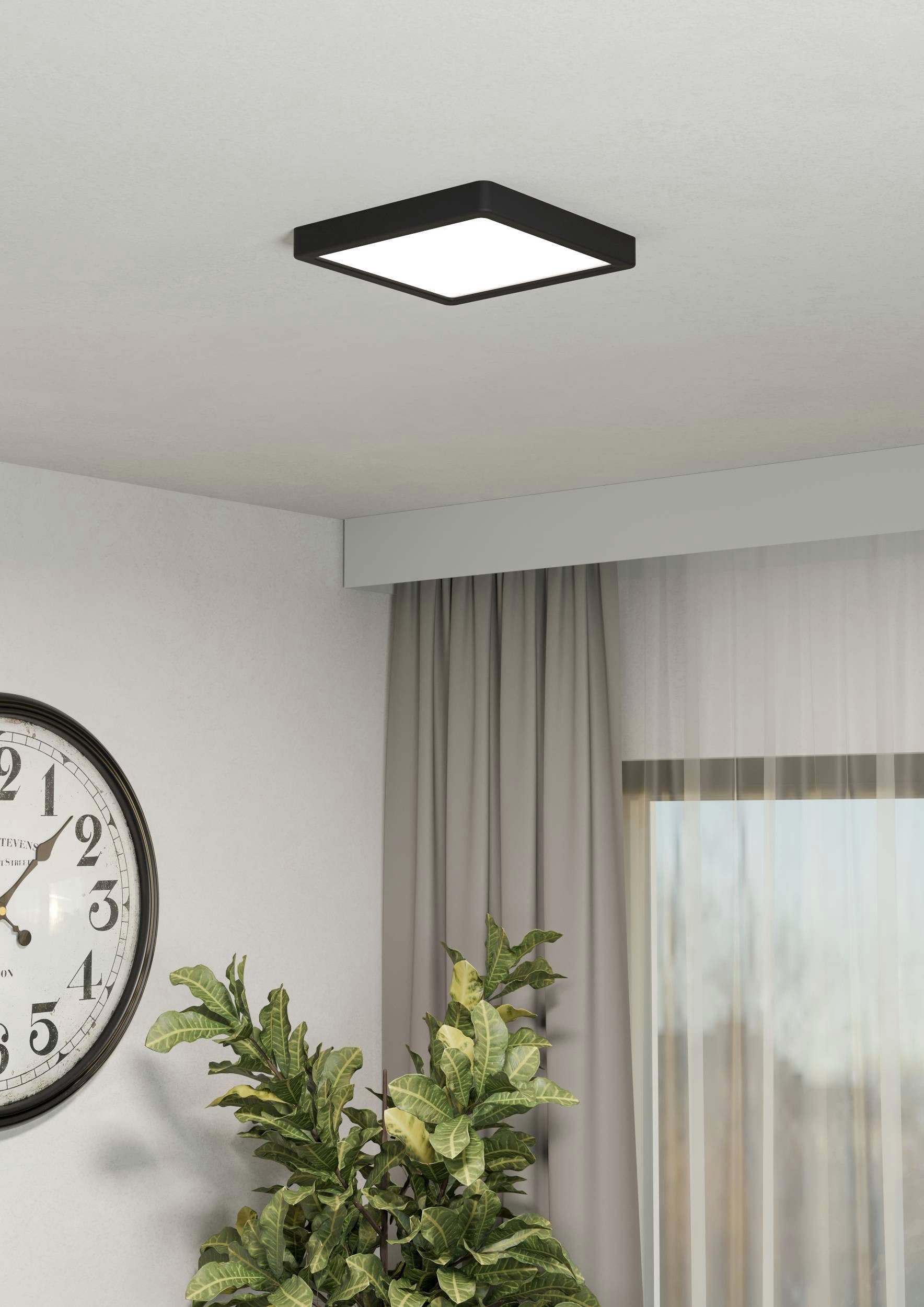 EGLO Aufbauleuchte Fueva 6-Z Deckenlampe, ZigBee, App und Sprachsteuerung, Badlampe, IP44, Bluetooth, CCT - über Fernbedienung, Dimmfunktion, Farbwechsel, Nachtlichtfunktion, RGB, Weckerfunktion, dimmbar über Fernbedienung, mehrere Helligkeitsstufen, LED fest integriert, Kaltweiß, RGB, Aufbauleuchte - L22 x B22 x H2,5 cm - schwarz - 10,5W inkl.