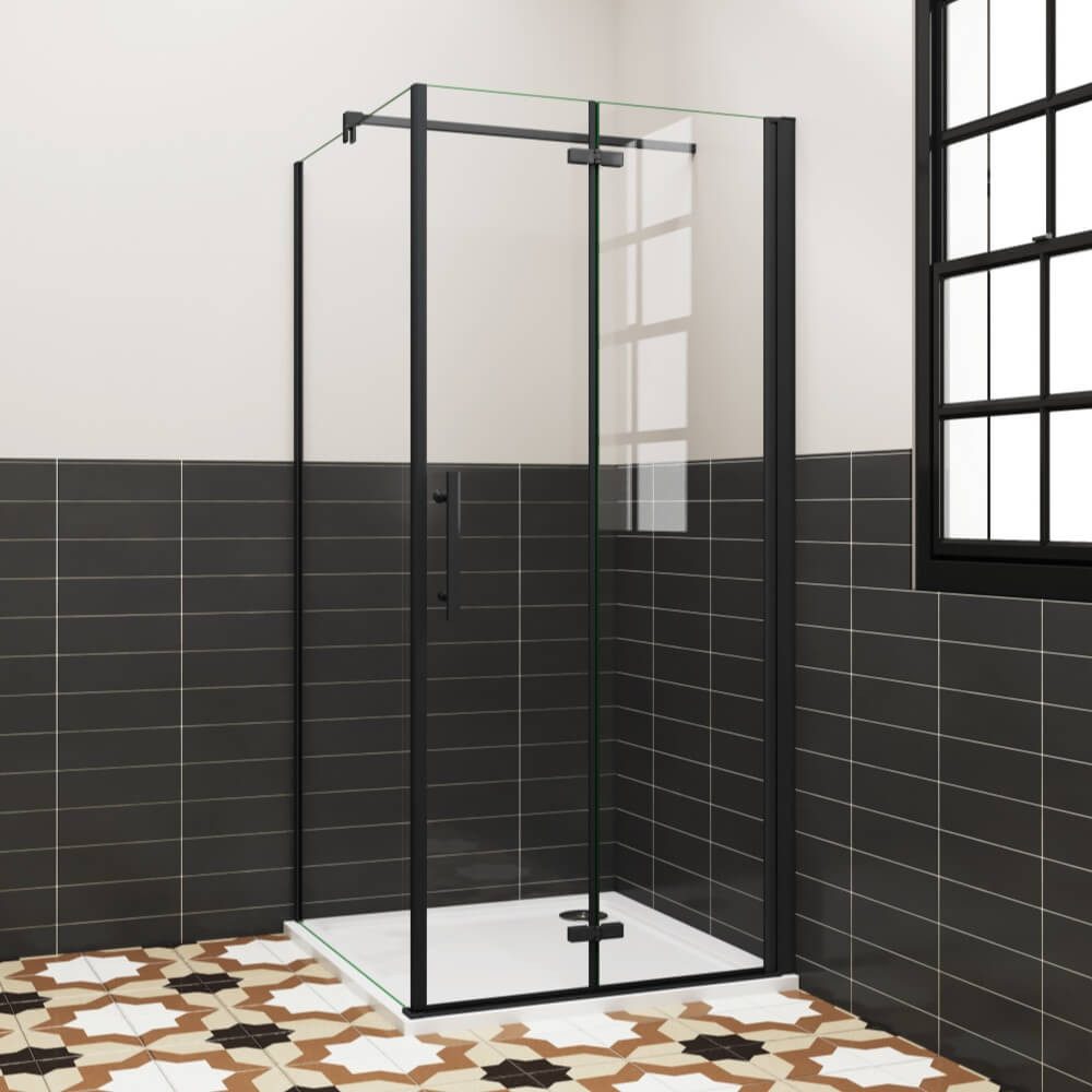Duschparadies Eckdusche 195cm Schwarz Stabilstange Scharniertür Duschtür Duschkabinen, BxT: 70x70 cm, Sicherheitsglas, ebenerdiger Einbau möglich