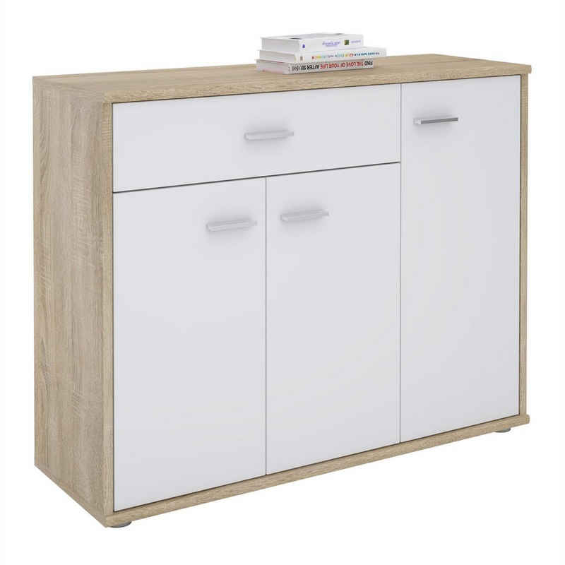 CARO-Möbel Kommode ESTELLE, Sideboard Mehrzweckschrank, 3 Türen und 1 Schublade, 88 cm breit