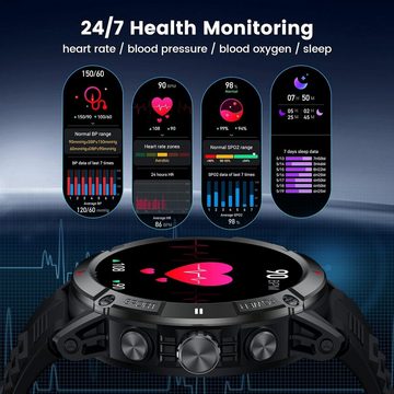 NONGAMX Smartwatch (1,54 Zoll, Android, iOS), Uhren Fitnessuhr Armbanduhr Runde Uhr Männer mit Blutdruckmessung
