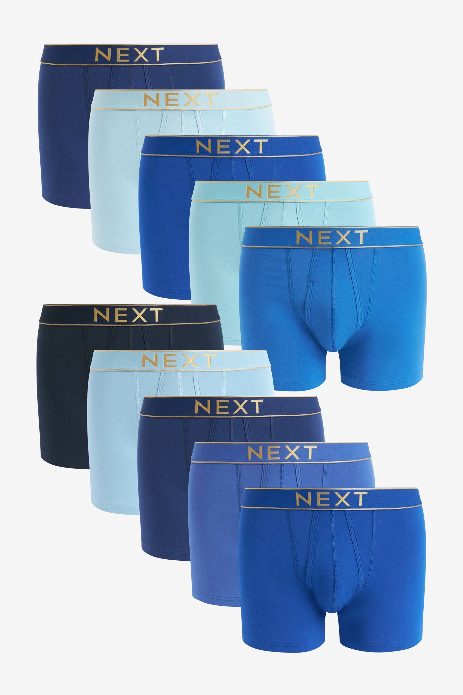 Next Boxershorts Boxershorts mit Eingriff, 10er-Pack (10-St) Blue Gold Waistband