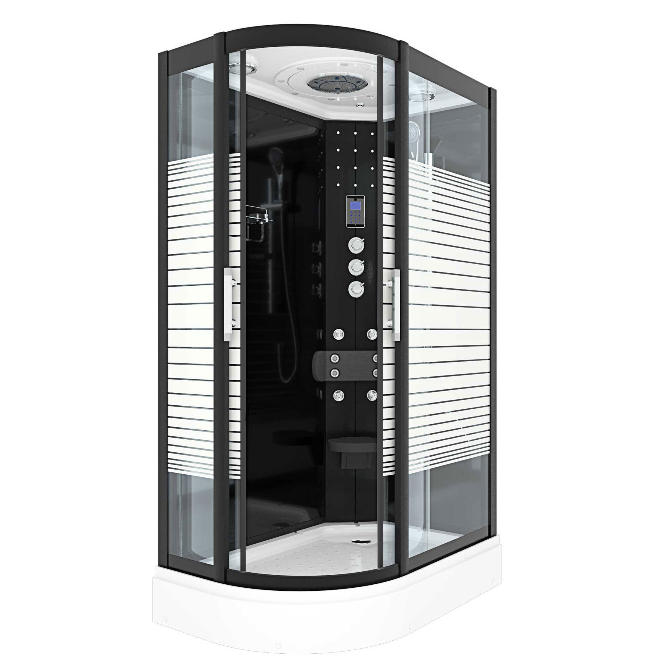 AcquaVapore Komplettdusche Duschkabine Dusche D30-73M1L Schwarz 120x80, Sicherheitsglas ESG, inklusive Duschwanne