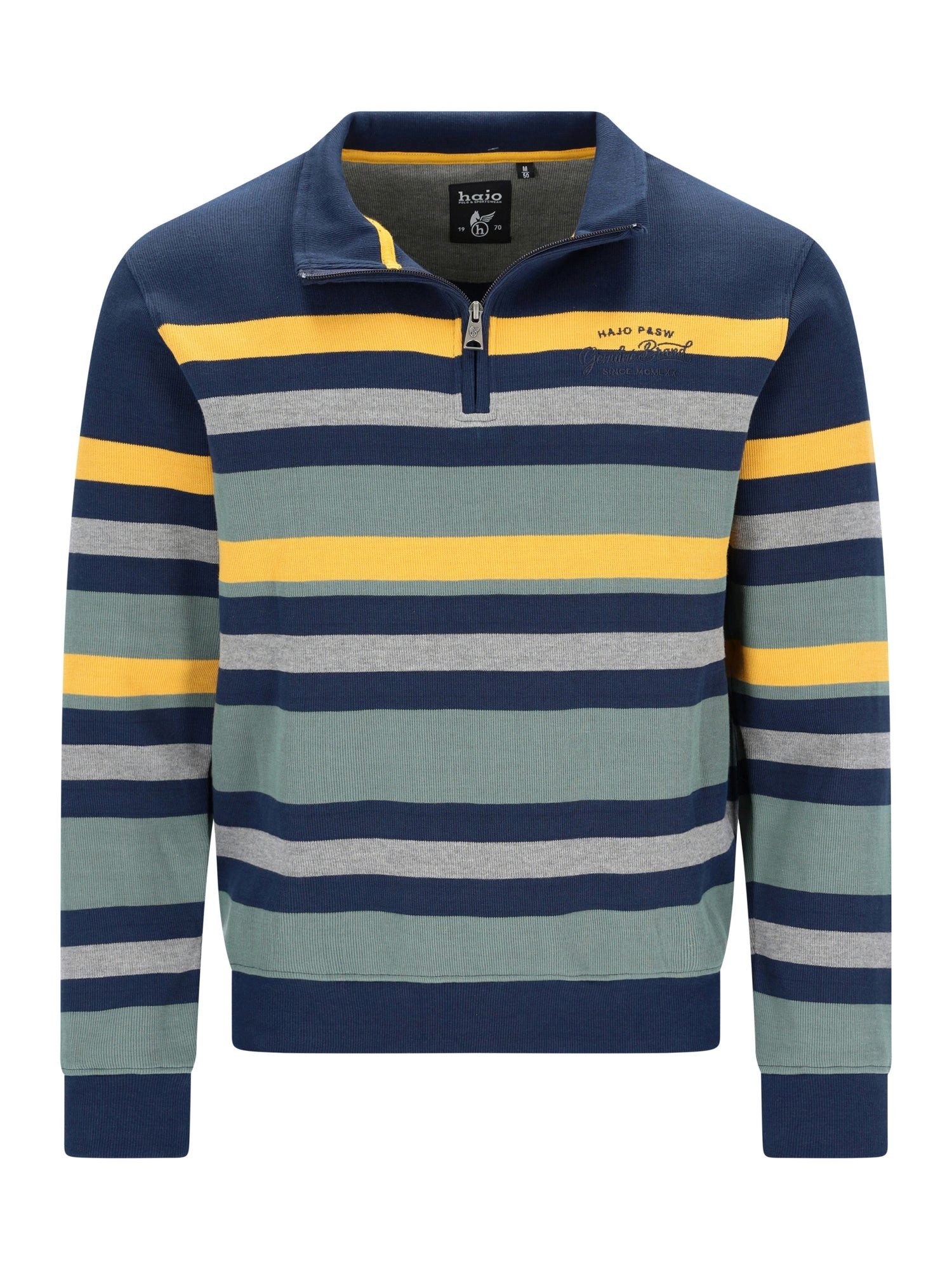 Hajo Sweatshirt Stehkragensweatshirt - platziertes Streifendessin in reiner Baumwolle