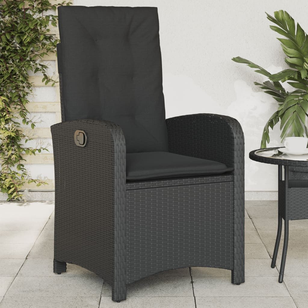 vidaXL Gartenstuhl NA Gartenstuhl Verstellbar mit Kissen Schwarz Polyrattan für Outdoor N