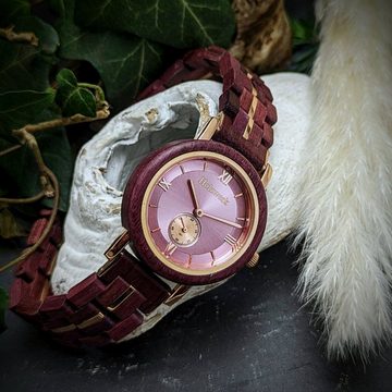 Holzwerk Quarzuhr BRILLON kleine Damen Holz Armband Uhr in lila braun, rose gold & rosa