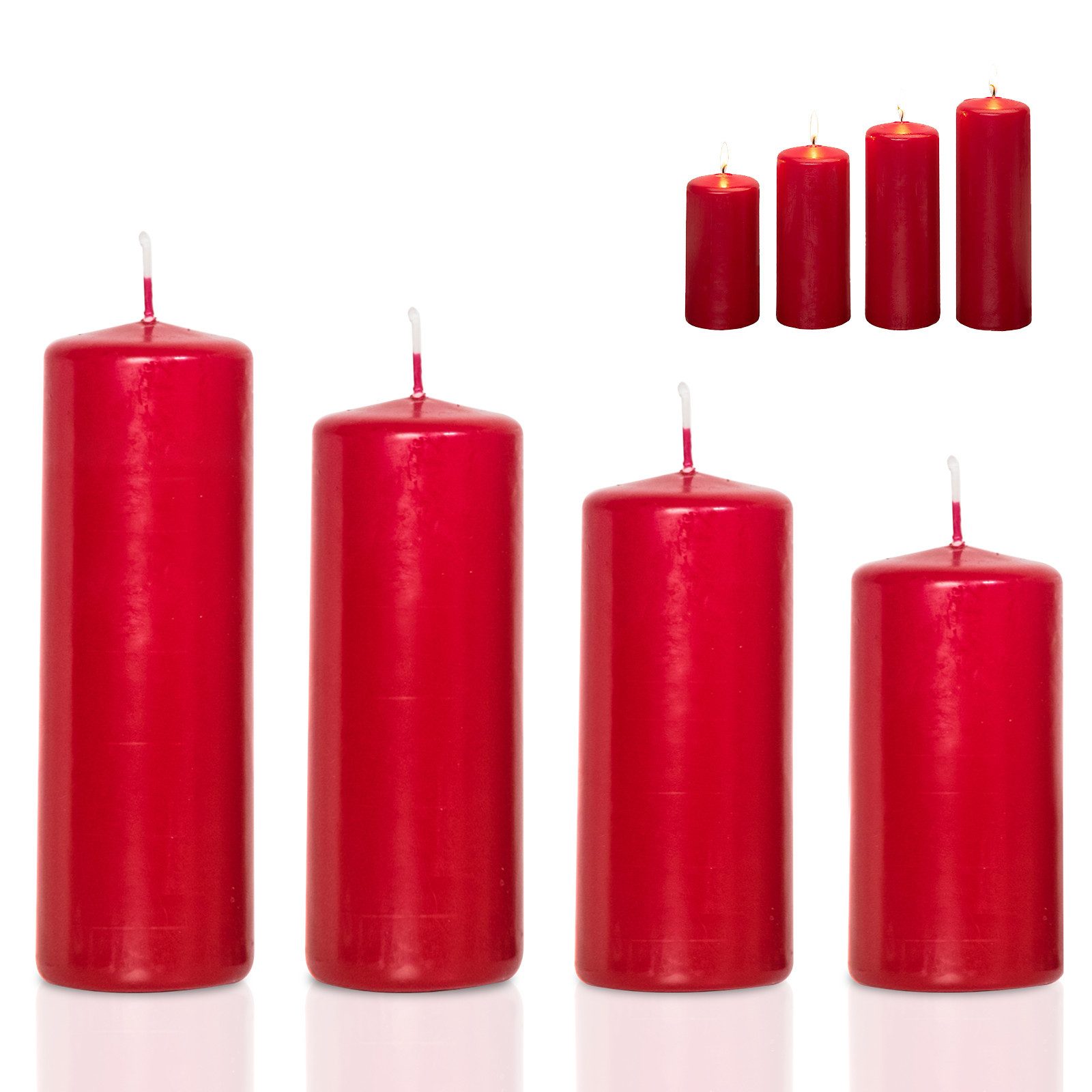 Candelo Stumpenkerze Stumpenkerzen Bordeaux 4er Set – Weihnachtskerzen 12–18cm Advent