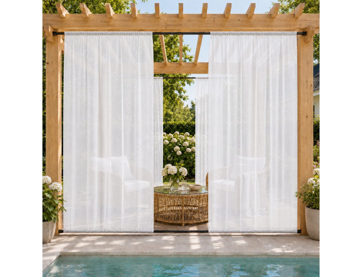 Sunicol Outdoorvorhang Transparent Gardinen Sichtschutz Sonnenschutz Für Balkon Terrasse (1 St), Oben und Unten Stangenschlaufe