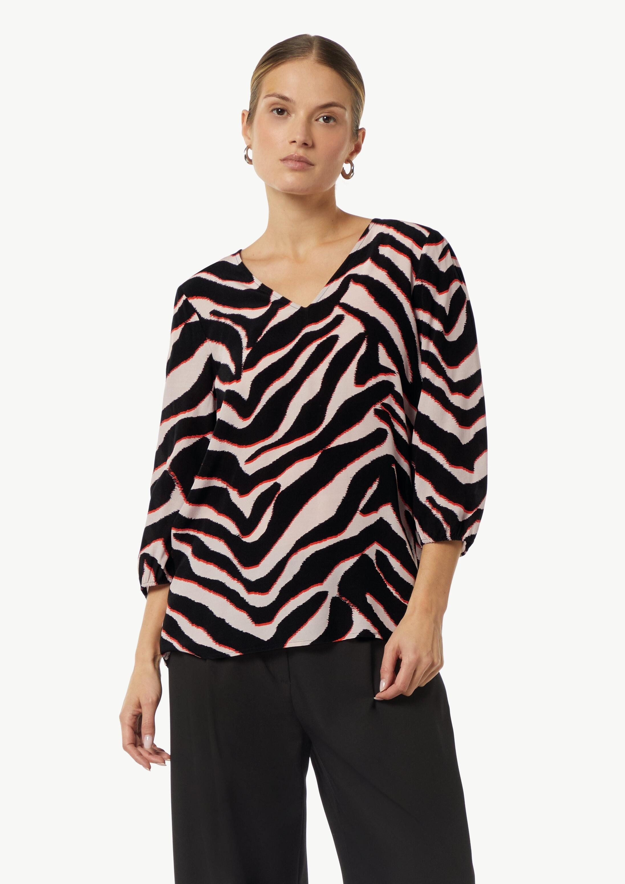 comma Kurzarmbluse Bluse Crêpe-Bluse mit kurzen Ballonärmeln