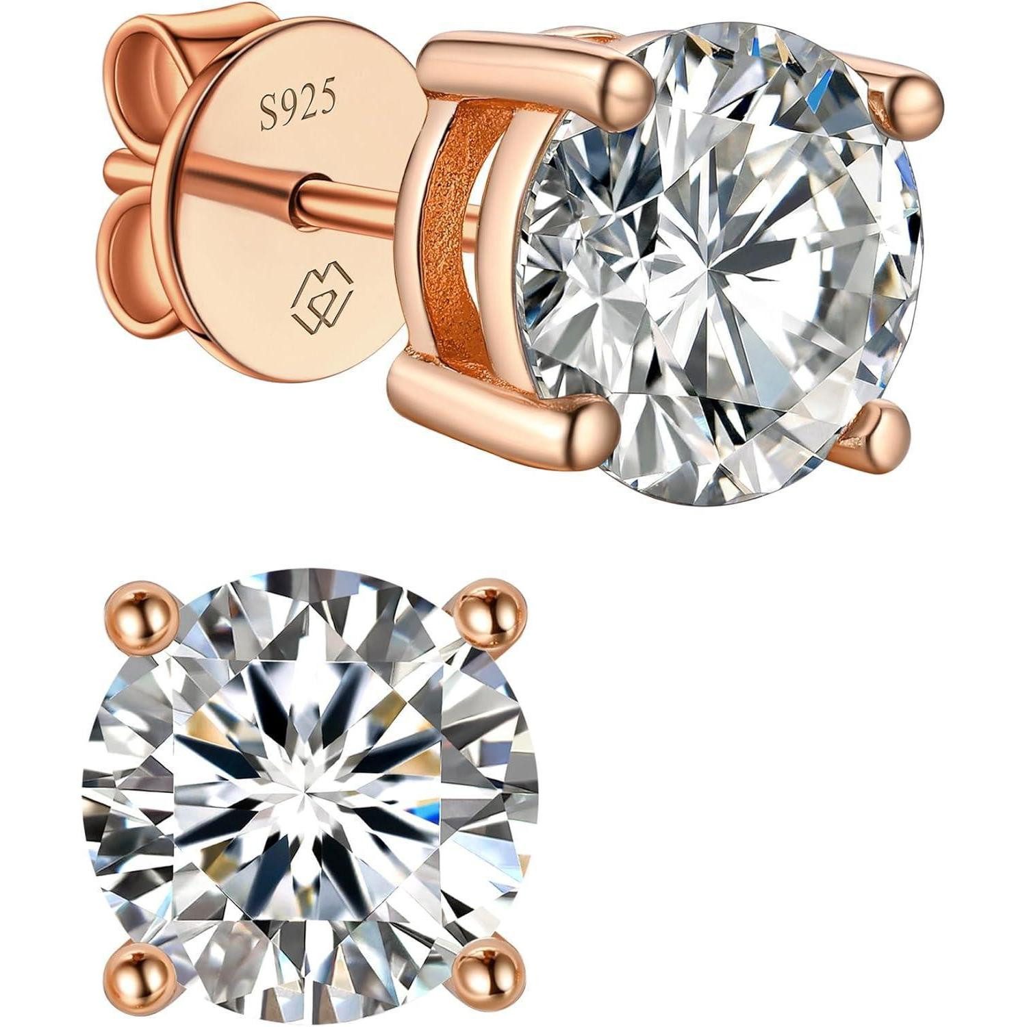 Valentinstagsgeschenk LuxusKollektion Schmuckset Ohrstecker Moissanite Gold 585 0.6 Karat(0.3ct*2)-4mm Rosegold-4 Prong