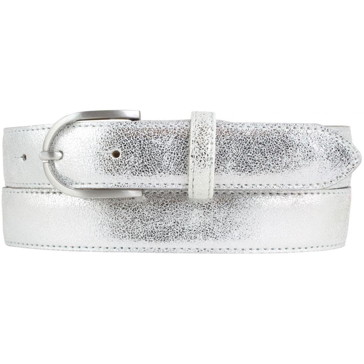 - Damen-Gürtel Metall-Optik Ledergürtel Dam Silber, 3 Leder-Gürtel Metallic-Look cm für Silber in BELTINGER