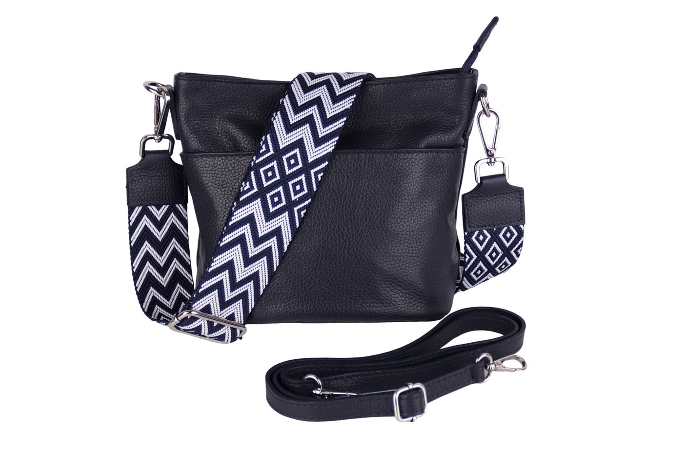 MIRROSI Umhängetasche Damen, Crossbody Bag, Echtleder Made in Italy (1 Tasche 2 Gurte oder Basic Version 1 Tasche 1 Gurt), 24x18x12cm (BXHXT)