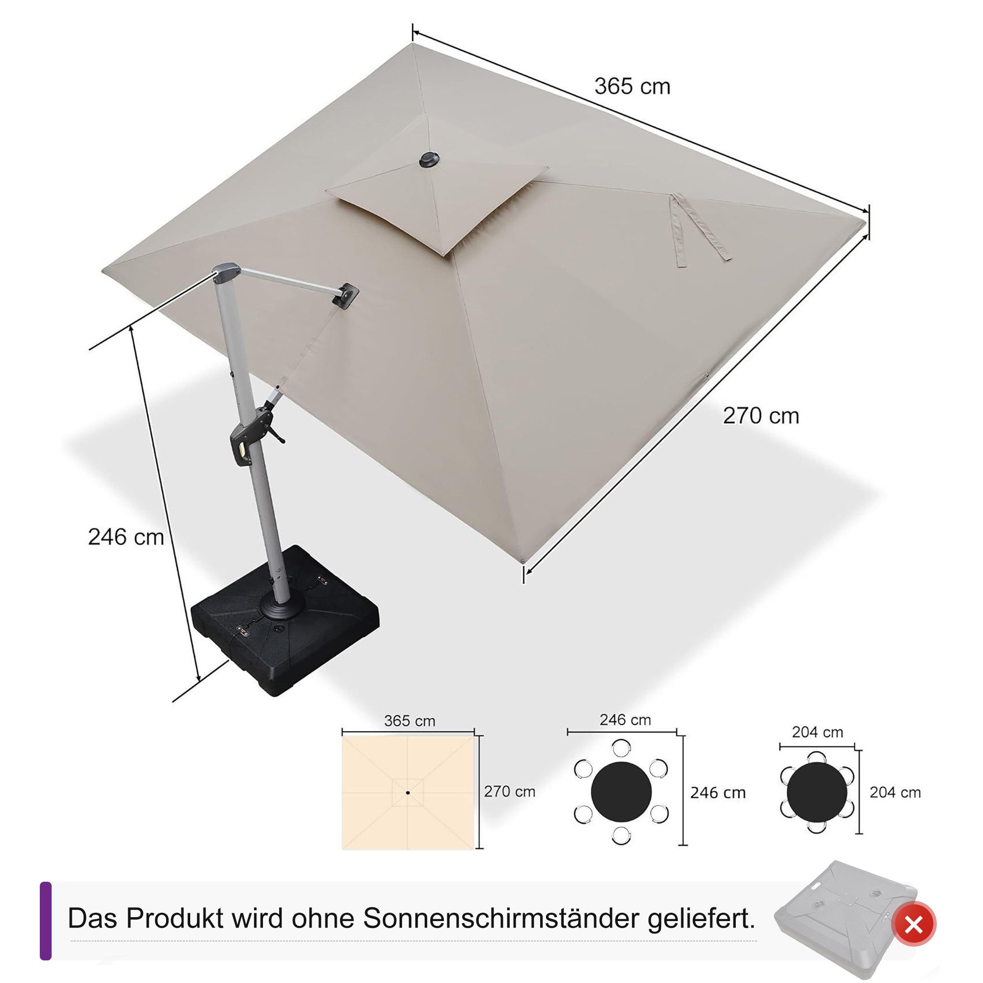 PURPLE LEAF Ampelschirm Rechteckiger Außenbereich Doppeldach günstig online kaufen