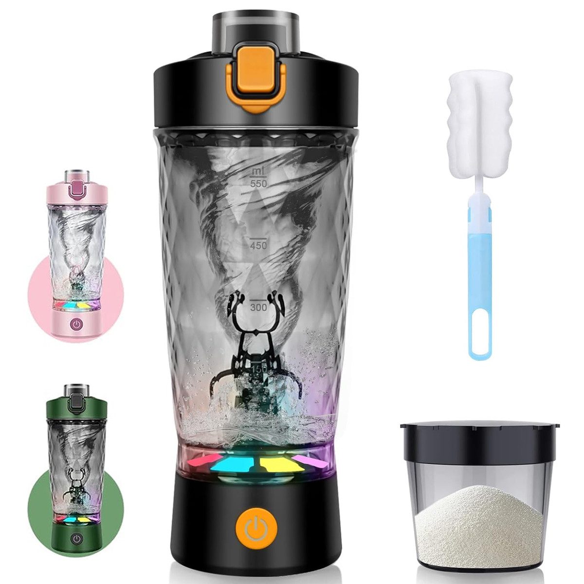 Vashoy Elektrischer Shaker Protein Shaker Elektrisch mit Pulverfach,650ml-Sportbecher, 3 W, BPA-frei, Drehzahl 7500rpm, für Potein Pulver und Milchshake