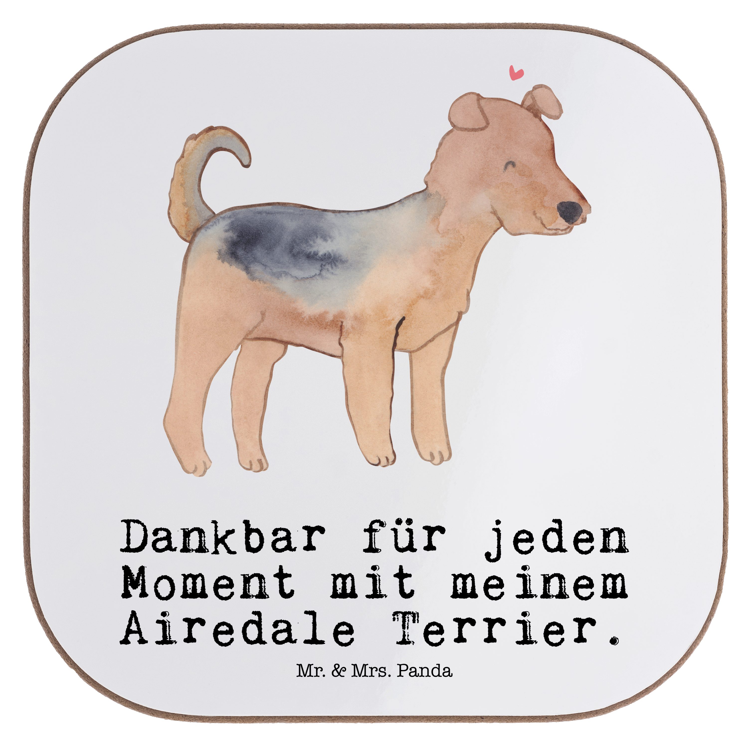 Mr. & Mrs. Panda Getränkeuntersetzer Airedale Terrier Moment - Weiß - Geschenk, Getränkeuntersetzer, Unter, 1-tlg.